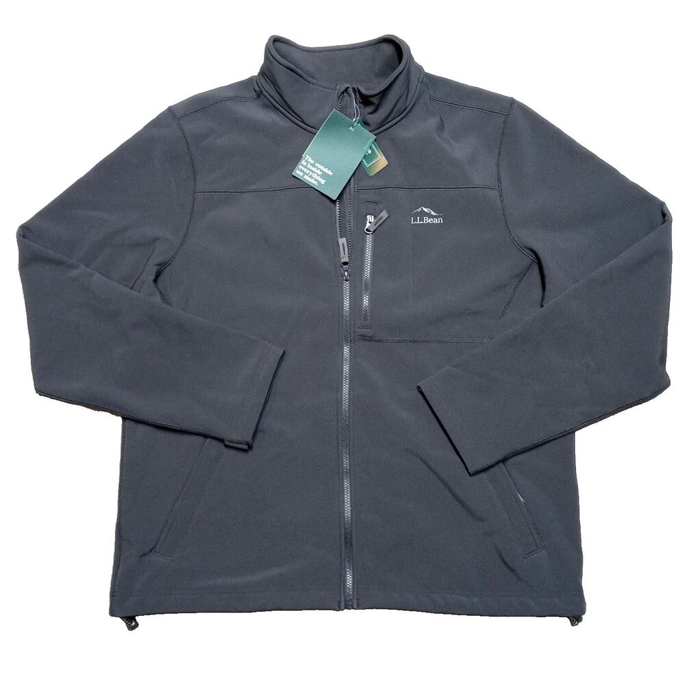 NWT LL Bean Windproof Softshell Jacket Men's Large Alloy Gray Zip Pockets